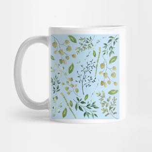 Blue Green summer leaves watercolour pattern Mug